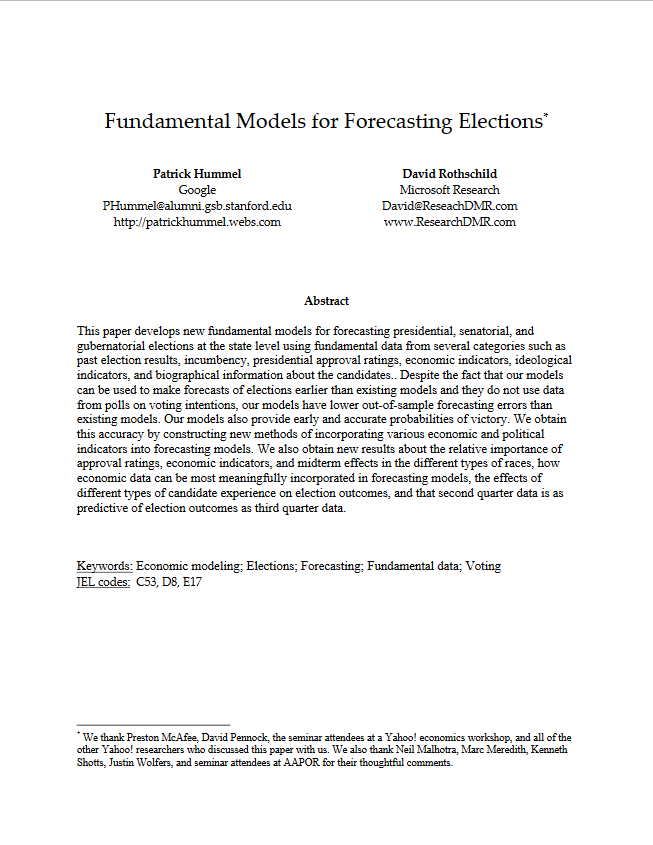 Fundamental Models for Forecasting Elections